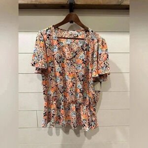 SO V-neck Floral Cinch Blouse- Juniors XXL